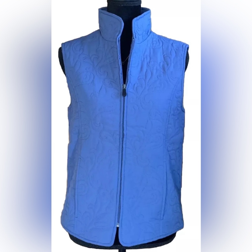 Nina Capri Womens Vest Size Small Blue Paisley Embroidered Full Zip